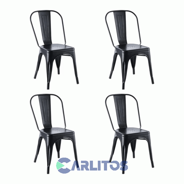 Combo 4 Sillas Tolix Acero Garden Life Negra Mate Ft540001 En Caja