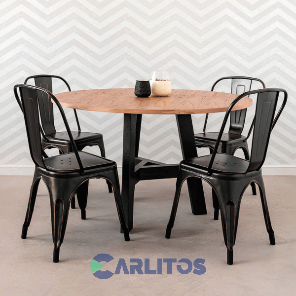 Combo 4 Sillas Tolix Acero Garden Life Negra Mate Ft540001 En Caja