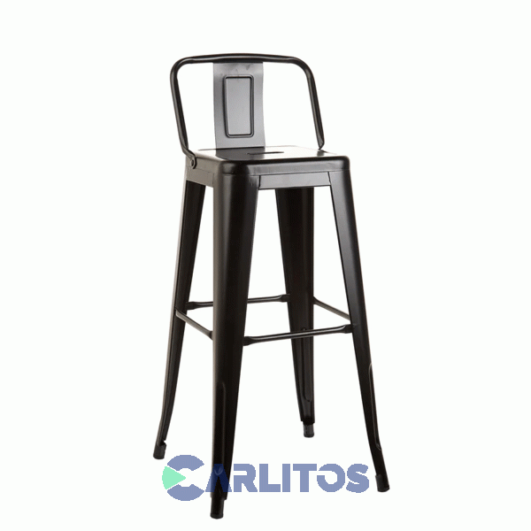 Banqueta Tolix Alta Con Respaldo Acero Garden Life Negra Ft580001