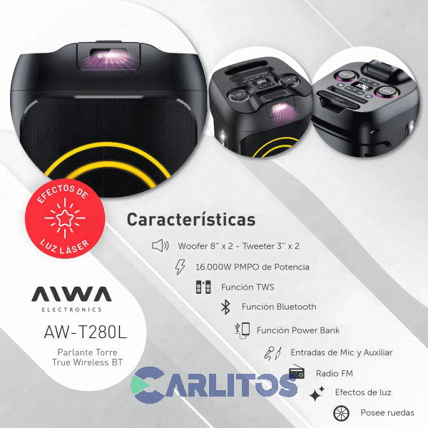 Parlante Torre Aiwa Con Bluetooth Y Bater&iacute;a 16000 Watts Aiwa Aw-t280l