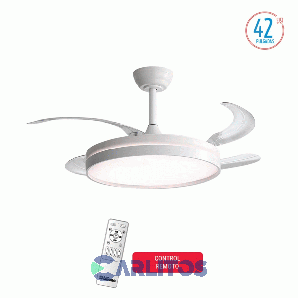 Ventilador De Techo Retractil Liliana Blanco Palas Acrilicas Con Luz Led Vthb603