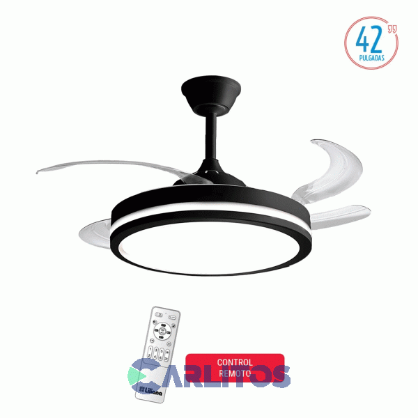 Ventilador De Techo Retractil Liliana Negro Palas Acrilico Luz Led Vthn603