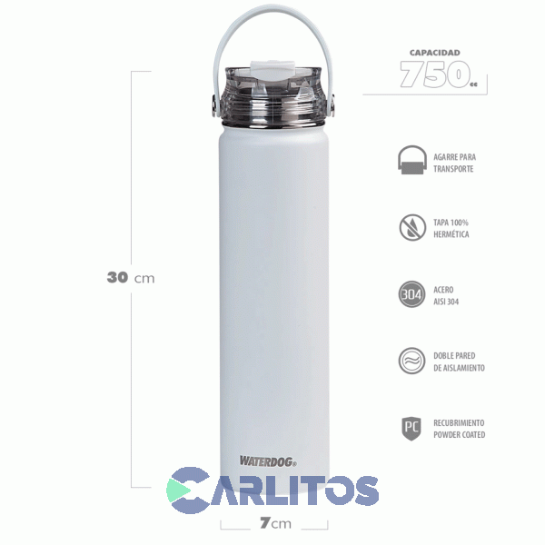 Botella De Acero Inoxidable Waterdog Akwa750wh Blanco