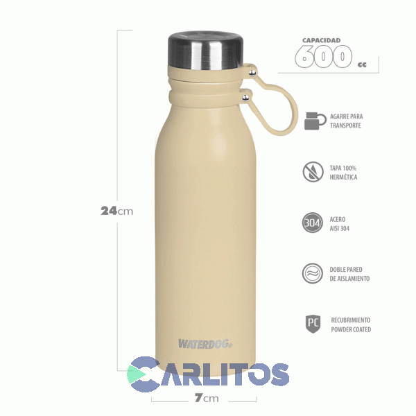 Botella De Acero Inoxidable Waterdog Buho600yw Amarillo