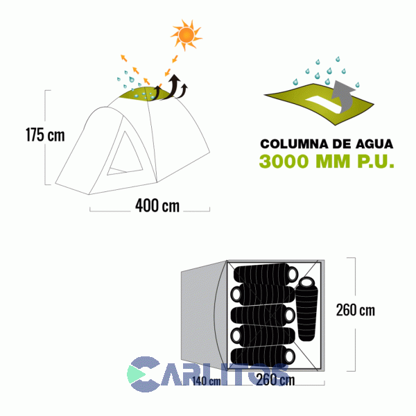 Carpa Iglu 6 Personas 3.00 X 2.90 X 1.60 Mts Waterdog Sahara VI