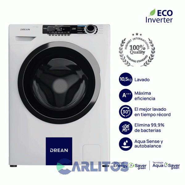 Lavarropa Carga Frontal Drean Inverter 10,5 KG - 1200 Rpm Blanco Lcfdr1012sb0