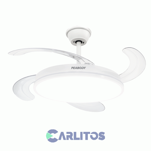 Ventilador De Techo Retractil Peabody Blanco Palas Acrilico Luz Led Pe-vtrdc410b