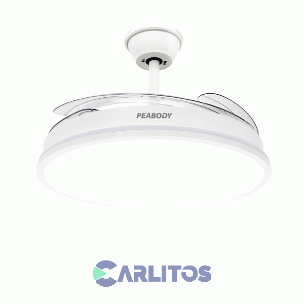 Ventilador De Techo Retractil Peabody Blanco Palas Acrilico Luz Led Pe-vtrdc410b