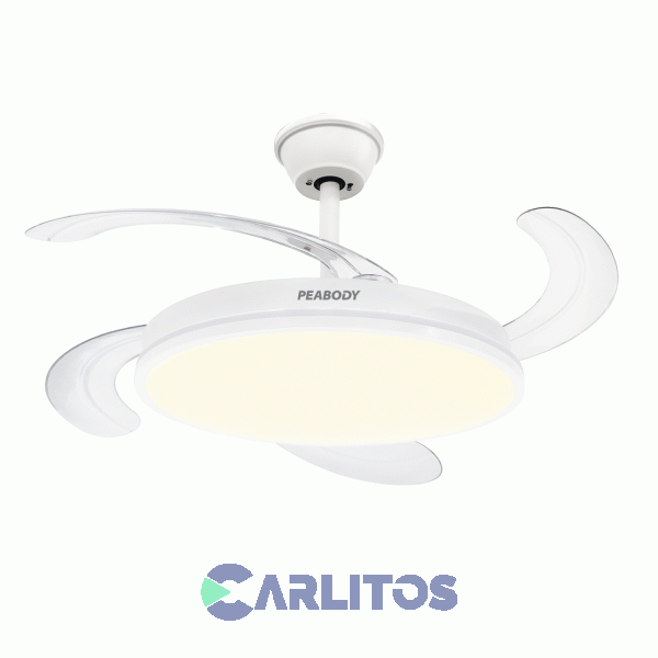 Ventilador De Techo Retractil Peabody Blanco Palas Acrilico Luz Led Pe-vtrdc410b