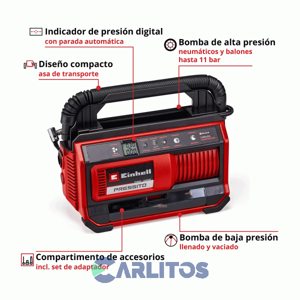 Compresor De Aire Einhell  Portatil Inalambrico 18 V 4020420 Pressito 18/25