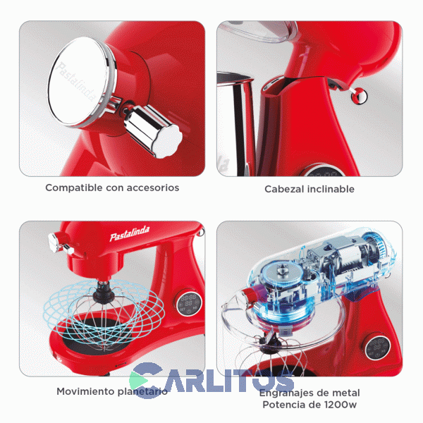 Batidora De Pie Planetaria Pastalinda 1200 Watts Sm-1522ml Crema