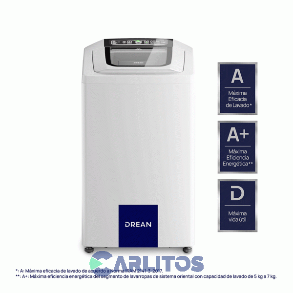 Lavarropa Carga Superior Drean 6.5 KG 800 RPM Blanco Concept Neo Fuzzy 658