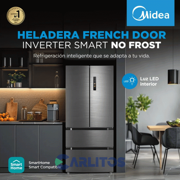 Heladera No Frost French Door Midea Inverter 458 Litros Acero Inoxidable Mdrf692fgf46ad