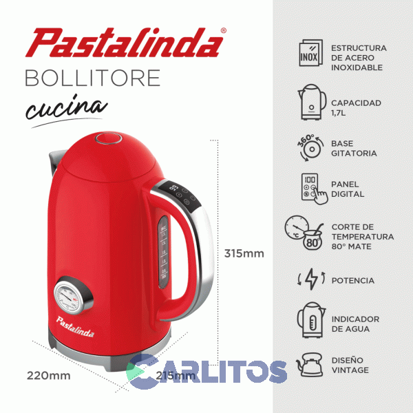 Pava Electrica Digital Pastalinda Roja Ke-1108bdgt