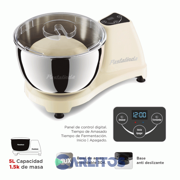 Amasadora Con Bowl Pastalinda 260 Wts Sm-1591 Crema