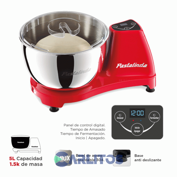 Amasadora Con Bowl Pastalinda 260 WTS Roja Sm-1591