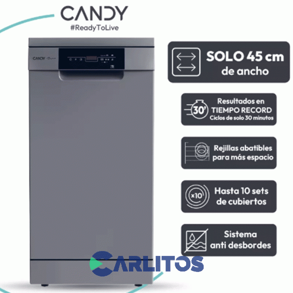 Lavavajilla Candy 10 Cubiertos Gris Cdph2d1047s-12