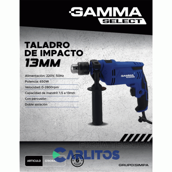 Taladro Percutor Gamma Select 13 Mm 650 Watts G1908ar