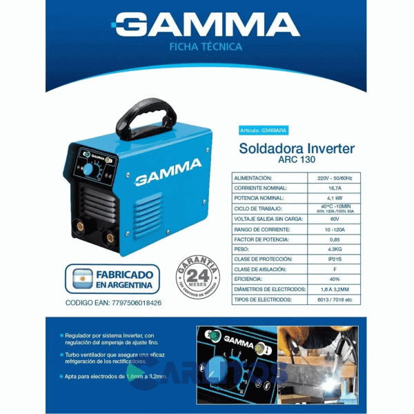 Soldadora Inverter Gamma 130 Amper Arc 130 3469ara