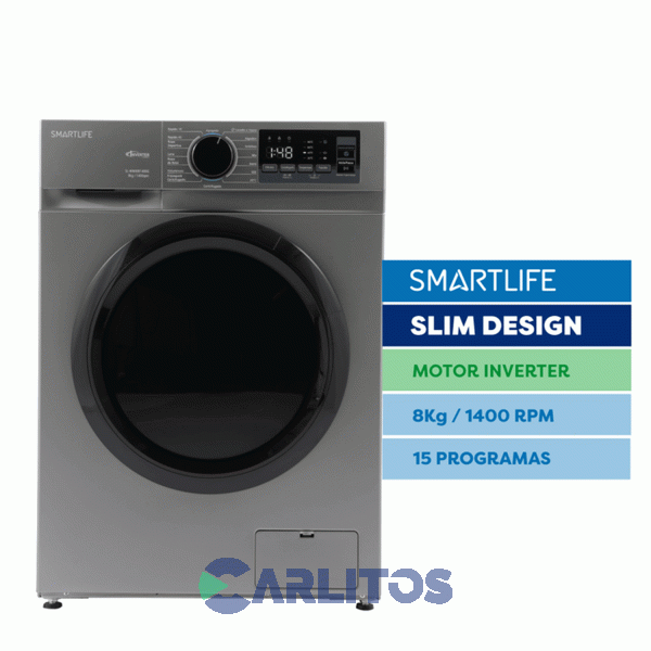 Lavarropa Carga Frontal Smartlife Inverter 8 KG 1400 Rpm Gris Sl-wmI081400g