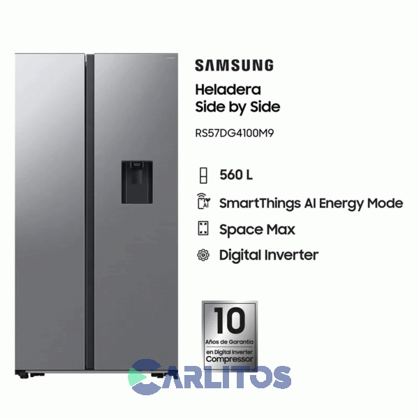 Heladera No Frost Samsung Inverter 560 Litros Side By Side Acero Inoxidable Rs57dg4100m9bg