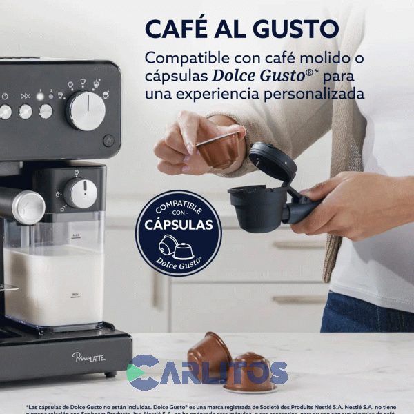 Cafetera Express Oster Automatica Primalatte Negra 15 Bares Bvstem6604bar