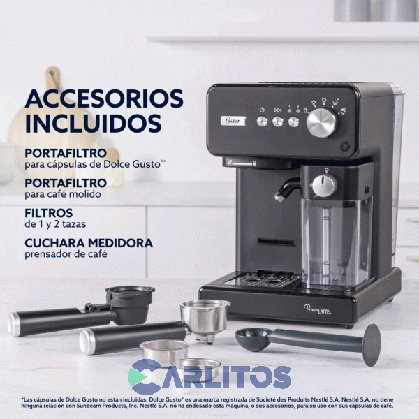 Cafetera Express Oster Automatica Primalatte Negra 15 Bares Bvstem6604bar
