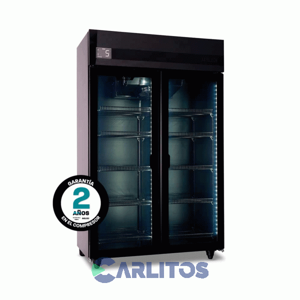 Exhibidora Vertical Negra Con Cenefa Inelro-980 Litros-Dos Puertas Mt-34