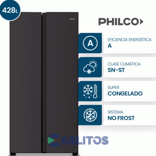 Heladera No Frost Side By Side Philco Inverter 428 Litros Negra Phsb450n