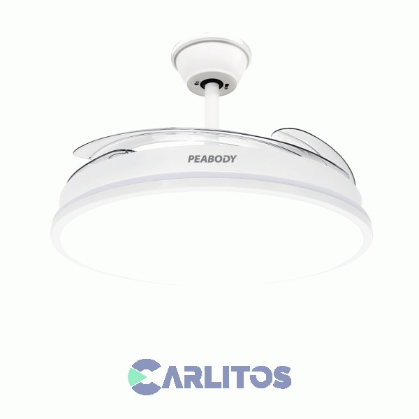 Ventilador De Techo Retractil Peabody Blanco Palas Acrilico Con Led Pe-vtrdc411b
