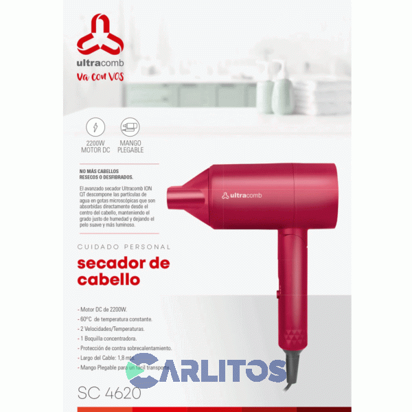 Secador De Pelo Ultracomb 2200 Watts Mango Plegable Sc4620