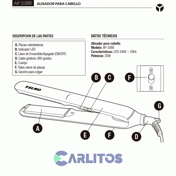 Secador De Pelo Yelmo 2300 Watts Sc3688 + Planchita De Pelo Yelmo Esencia Ap3388