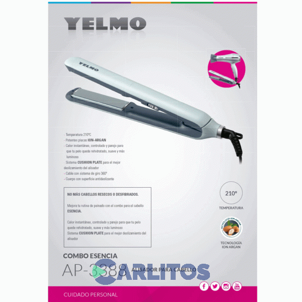 Secador De Pelo Yelmo 2300 Watts Sc3688 + Planchita De Pelo Yelmo Esencia Ap3388