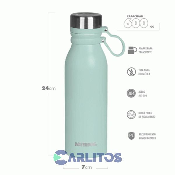 Botella De Acero Inoxidable Waterdog 600 Cc Buho600pg Verde Paraiso