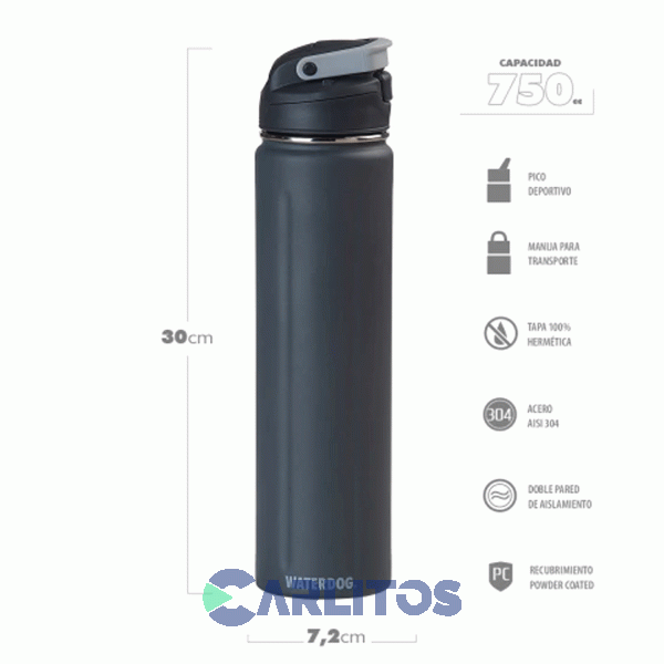 Botella De Acero Inoxidable Waterdog Acua750dgf Gris