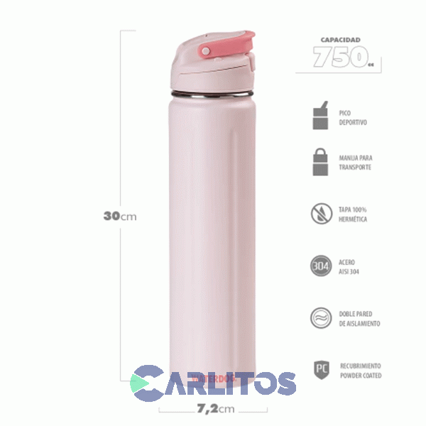 Botella De Acero Inoxidable Waterdog Acua750pk Rosa