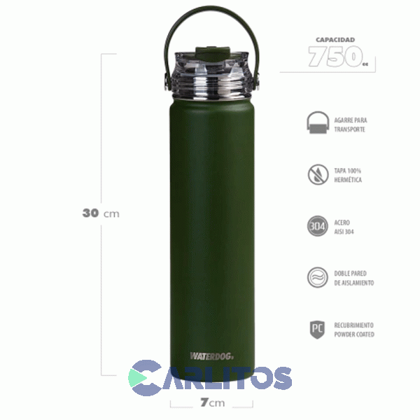 Botella De Acero Inoxidable Waterdog Akwa750gm Verde