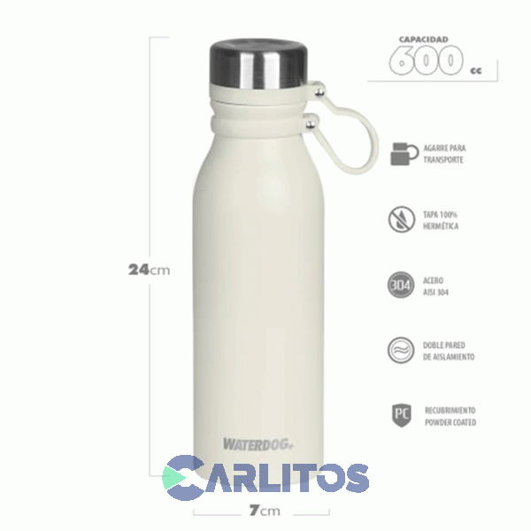 Botella De Acero Inoxidable 600 Cc Waterdog Buho600z Ceniza