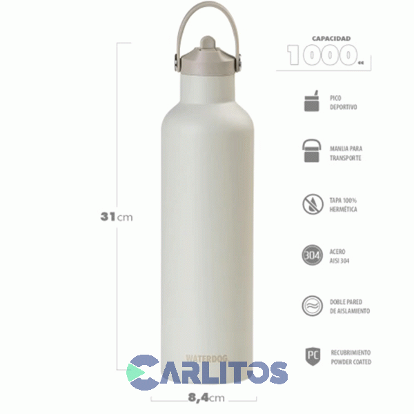 Botella De Acero Inoxidable Waterdog 750 Cc Hydro750cz Ceniza