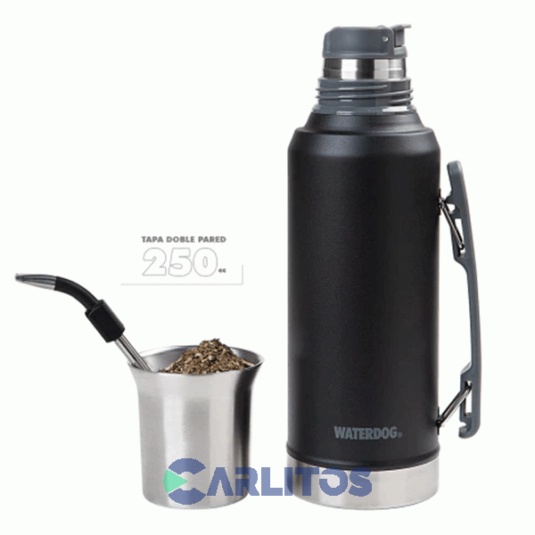 Termo De Mate Waterdog Con Tapa Multifunci&oacute;n Y Manija 1.2 Litros Ronda1200bk Negro
