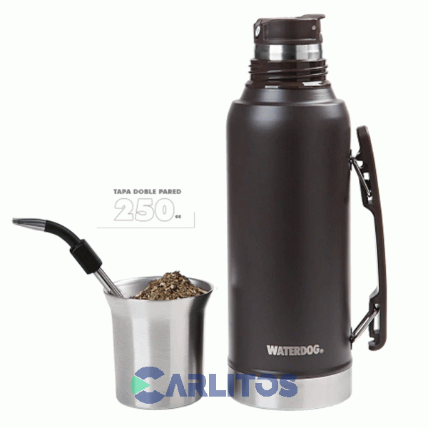 Termo De Mate Waterdog Con Tapa Multifunci&oacute;n Y Manija 1.2 Litros Ronda1200ch Chocolate