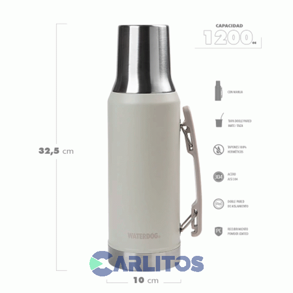 Termo De Mate Waterdog Con Tapa Multifunci&oacute;n Y Manija 1.2 Litros Ronda1200cz Ceniza