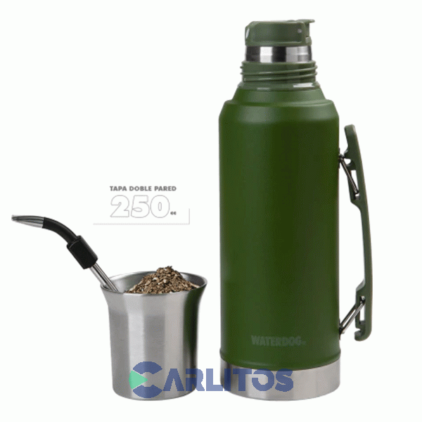 Termo De Mate Waterdog Con Tapa Multifunci&oacute;n Y Manija 1.2 Litros Ronda1200gm Verde