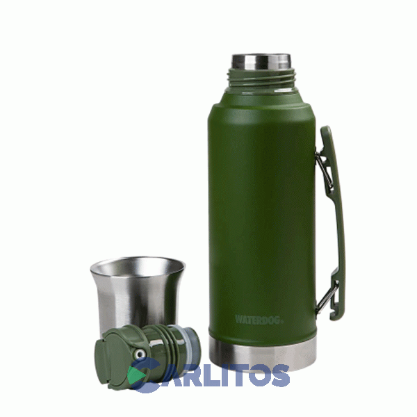 Termo De Mate Waterdog Con Tapa Multifunci&oacute;n Y Manija 1.2 Litros Ronda1200gm Verde