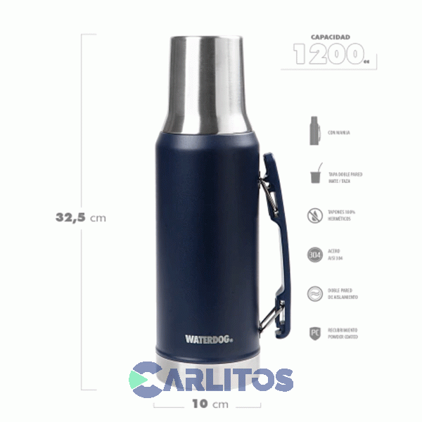 Termo De Mate Waterdog Con Tapa Multifunci&oacute;n Y Manija 1.2 Litros Ronda1200in Azul Indigo