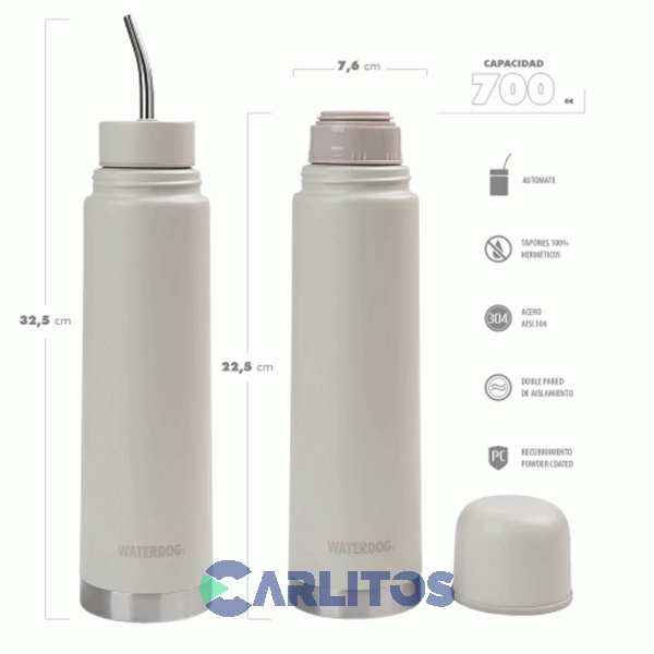 Termo Automate Waterdog 2 En 1 Acero Inoxidable 700 CC Ceniza Yunta700cz