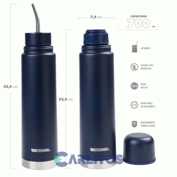 Termo Automate Waterdog 2 En 1 Acero Inoxidable 700 CC Azul Indigo Yunta700in