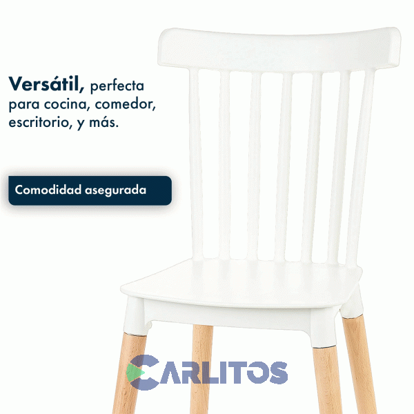 Combo X 4 Sillas Garden Life Windsor Pvc Blanca Patas De Madera F908000x4
