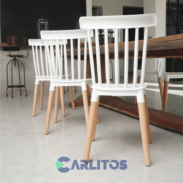 Combo X 4 Sillas Garden Life Windsor Pvc Blanca Patas De Madera F908000x4