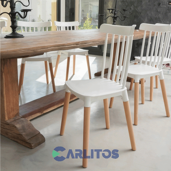 Combo X 4 Sillas Garden Life Windsor Pvc Blanca Patas De Madera F908000x4